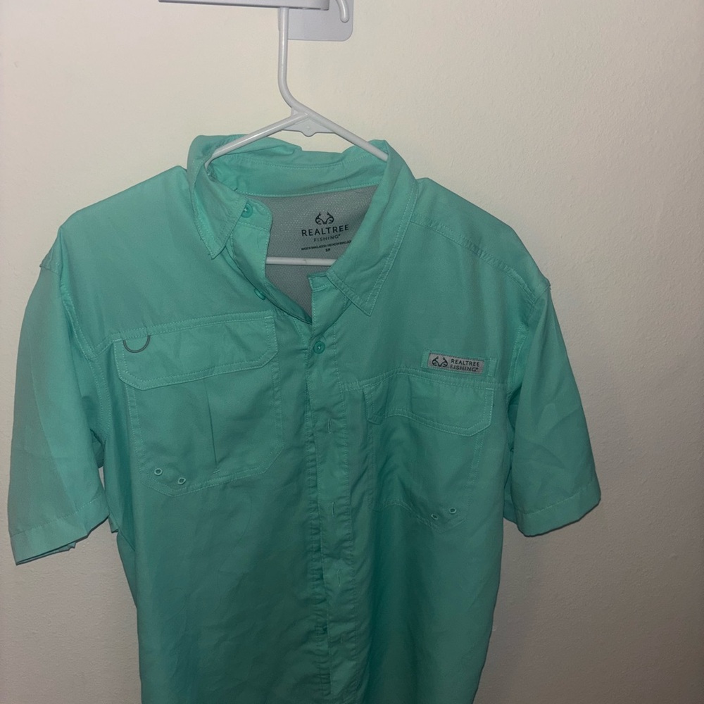 Realtree Blue Casual Button Down Shirt Lightweight Outdoor